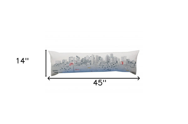 HomeRoots 46" Boston Daylight Skyline Lumbar Pillow - Urban Charm with Embroidered Cityscape, Perfect Gift! 482441