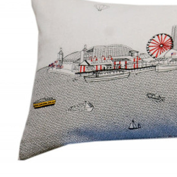 HomeRoots 46" White Chicago Skyline Lumbar Pillow - Stylish Supportive Decor for Home, Office & Gift Ideas 482443