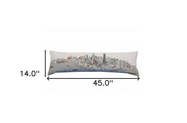 HomeRoots 46" White Chicago Skyline Lumbar Pillow - Stylish Supportive Decor for Home, Office & Gift Ideas 482443