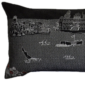 Homeroots 14" X 45" Black Gray And White Hometown Pride Wool Lumbar Throw Pillow   482444