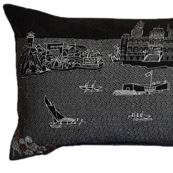 Homeroots 14" X 45" Black Gray And White Hometown Pride Wool Lumbar Throw Pillow   482444