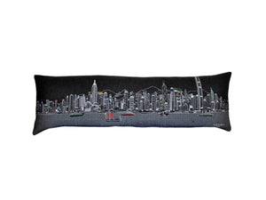 HomeRoots 14" Wool Lumbar Pillow with Urban Skyline, Durable Black Gray White Accent for Home Decor & Support 482446