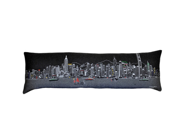 HomeRoots 14" Wool Lumbar Pillow with Urban Skyline, Durable Black Gray White Accent for Home Decor & Support 482446