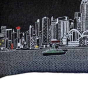 HomeRoots 14" Wool Lumbar Pillow with Urban Skyline, Durable Black Gray White Accent for Home Decor & Support 482446