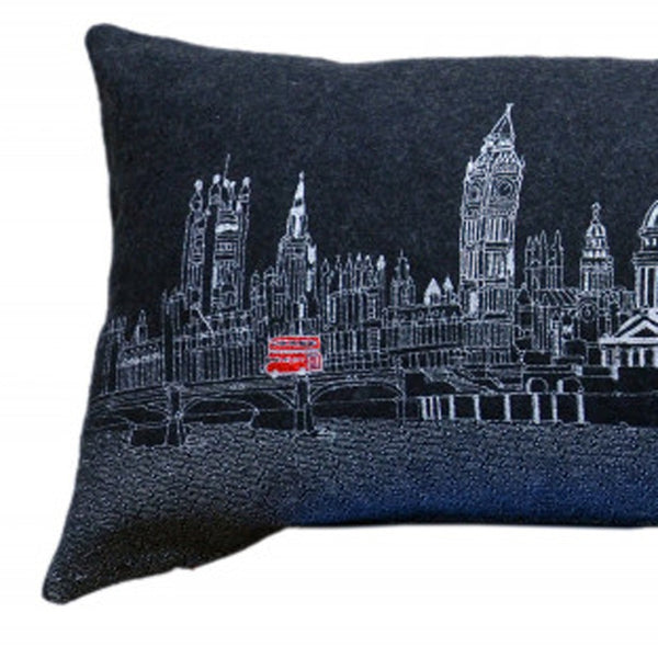 Homeroots 14" X 45" Black Gray And White London Hometown Pride Wool Lumbar Throw Pillow   482448