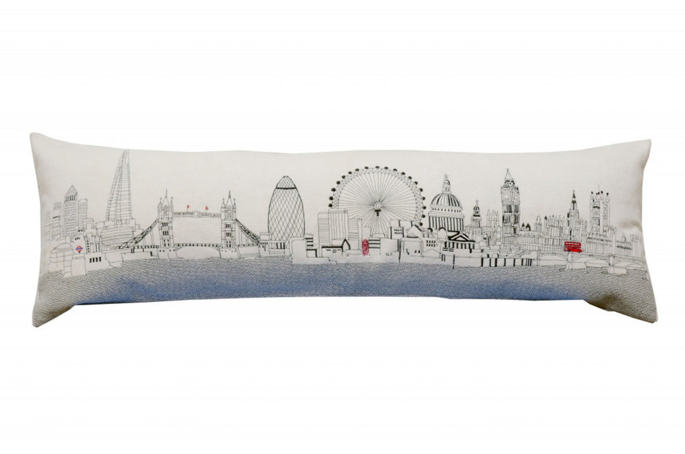 HomeRoots 46" London Daylight Skyline Lumbar Pillow - Elegant Embroidered Cityscape Decor for Home & Office 482449