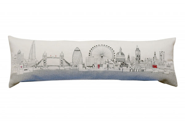 HomeRoots 46" London Daylight Skyline Lumbar Pillow - Elegant Embroidered Cityscape Decor for Home & Office 482449