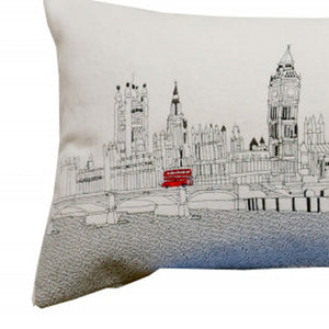HomeRoots 46" London Daylight Skyline Lumbar Pillow - Elegant Embroidered Cityscape Decor for Home & Office 482449