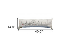 HomeRoots 46" London Daylight Skyline Lumbar Pillow - Elegant Embroidered Cityscape Decor for Home & Office 482449