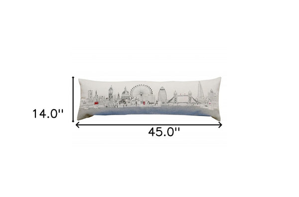 HomeRoots 46" London Daylight Skyline Lumbar Pillow - Elegant Embroidered Cityscape Decor for Home & Office 482449