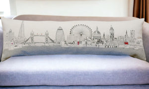 HomeRoots 46" London Daylight Skyline Lumbar Pillow - Elegant Embroidered Cityscape Decor for Home & Office 482449