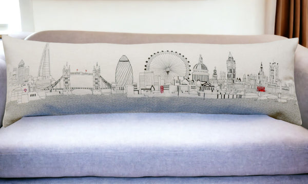 HomeRoots 46" London Daylight Skyline Lumbar Pillow - Elegant Embroidered Cityscape Decor for Home & Office 482449