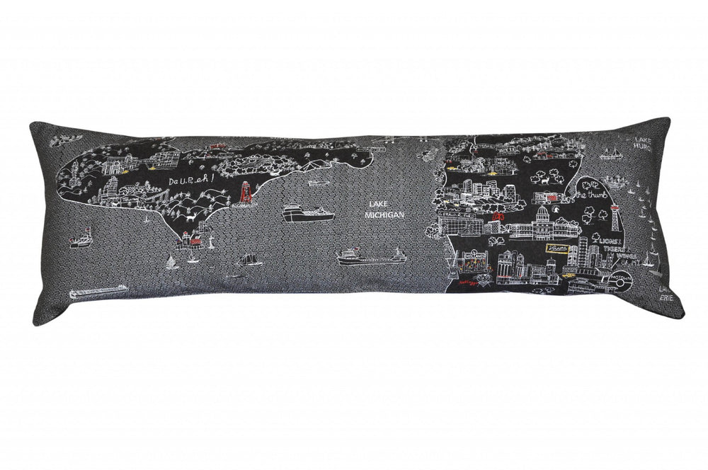 HomeRoots 46" Black Michigan Skyline Lumbar Pillow - Stylish, Supportive Decor for Home & Cottage Enthusiasts! 482450