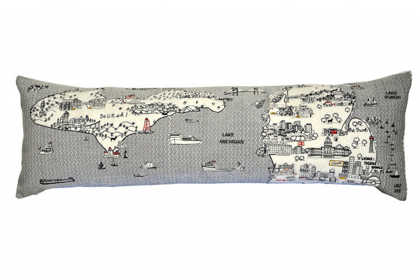 HomeRoots 46" Michigan Skyline Decorative Lumbar Pillow - Stylish Support with Embroidered Lakeside Design 482451