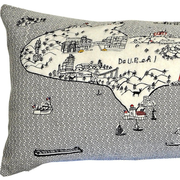 HomeRoots 46" Michigan Skyline Decorative Lumbar Pillow - Stylish Support with Embroidered Lakeside Design 482451