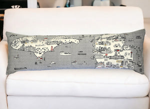 HomeRoots 46" Michigan Skyline Decorative Lumbar Pillow - Stylish Support with Embroidered Lakeside Design 482451