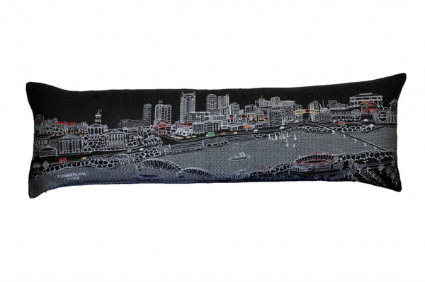 HomeRoots 46" Black Nashville Nighttime Skyline Lumbar Pillow - Modern, Whimsical Cityscape for Comfort & Style! 482452