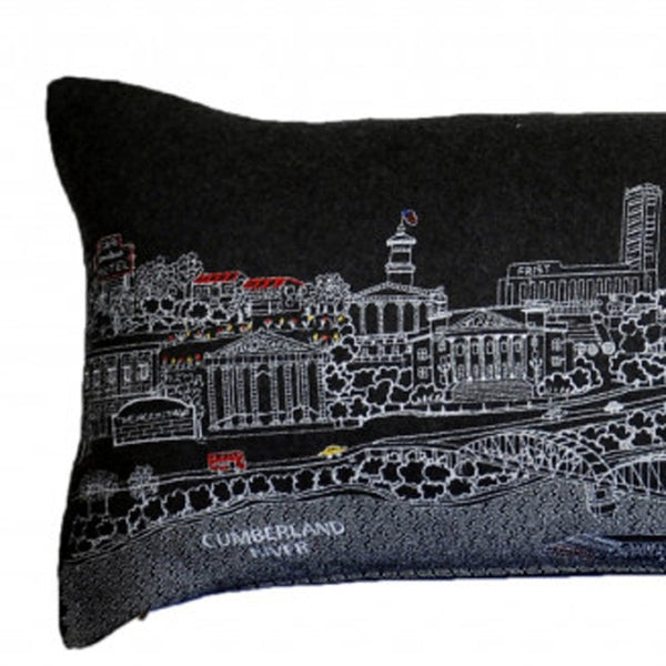 HomeRoots 46" Black Nashville Nighttime Skyline Lumbar Pillow - Modern, Whimsical Cityscape for Comfort & Style! 482452