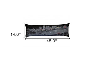 HomeRoots 46" Black Nashville Nighttime Skyline Lumbar Pillow - Modern, Whimsical Cityscape for Comfort & Style! 482452