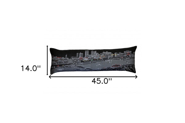 HomeRoots 46" Black Nashville Nighttime Skyline Lumbar Pillow - Modern, Whimsical Cityscape for Comfort & Style! 482452