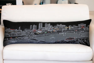 HomeRoots 46" Black Nashville Nighttime Skyline Lumbar Pillow - Modern, Whimsical Cityscape for Comfort & Style! 482452