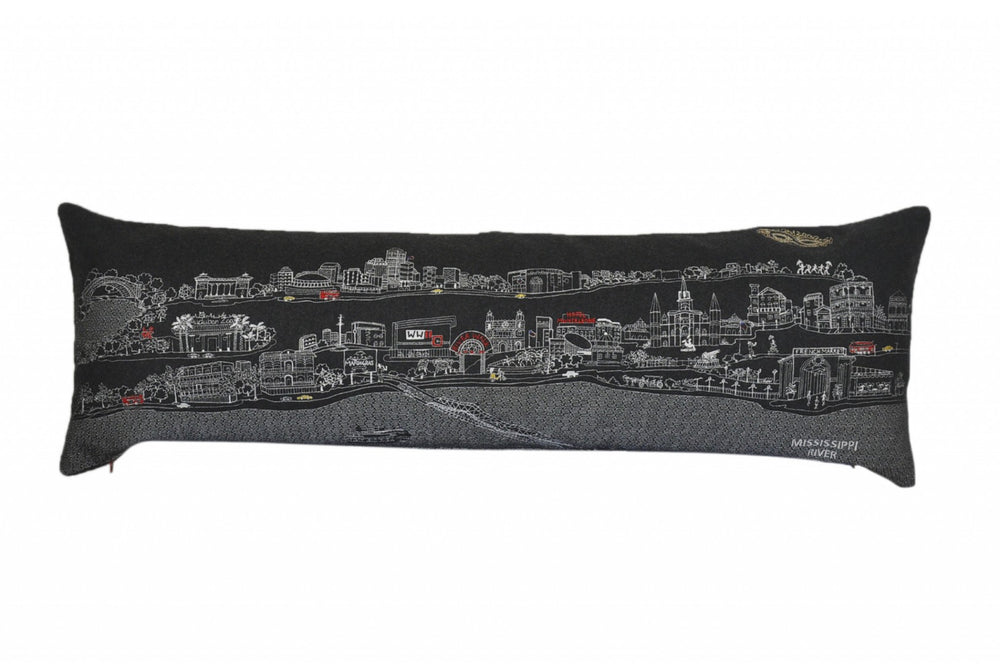 HomeRoots 46" Black New Orleans Skyline Lumbar Pillow - Stylish Supportive Decor with Iconic City Charm & Color 482454