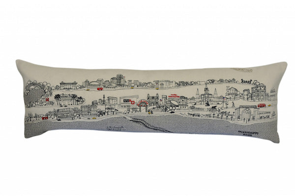 HomeRoots 46" New Orleans Daylight Skyline Embroidered Lumbar Pillow – Stylish Support for Home Decor 482455