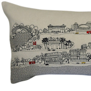 HomeRoots 46" New Orleans Daylight Skyline Embroidered Lumbar Pillow – Stylish Support for Home Decor 482455