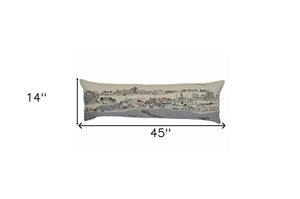 HomeRoots 46" New Orleans Daylight Skyline Embroidered Lumbar Pillow – Stylish Support for Home Decor 482455