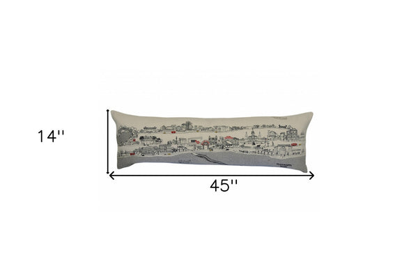 HomeRoots 46" New Orleans Daylight Skyline Embroidered Lumbar Pillow – Stylish Support for Home Decor 482455