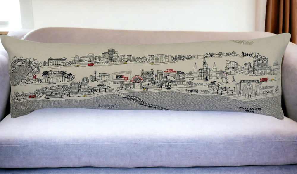 HomeRoots 46" New Orleans Daylight Skyline Embroidered Lumbar Pillow – Stylish Support for Home Decor 482455