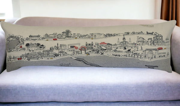 HomeRoots 46" New Orleans Daylight Skyline Embroidered Lumbar Pillow – Stylish Support for Home Decor 482455