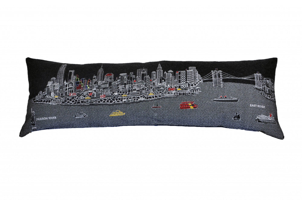HomeRoots 46" Black NYC Nighttime Skyline Lumbar Pillow - Chic, Supportive Decor for Home & Office Spaces 482456