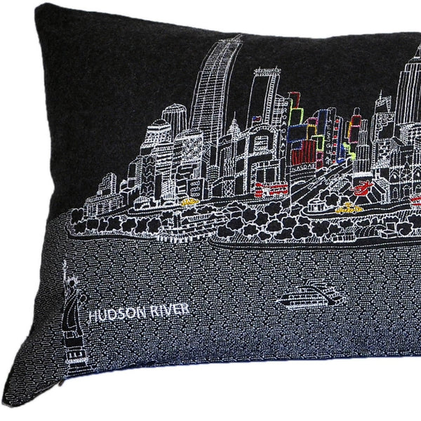 Homeroots 46" Black Nyc Nighttime Skyline Lumbar Decorative Pillow   482456