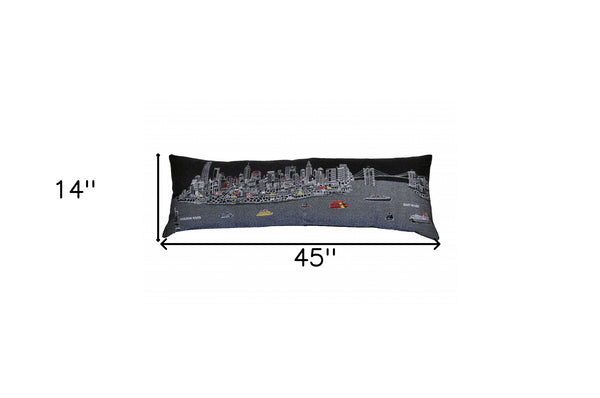 Homeroots 46" Black Nyc Nighttime Skyline Lumbar Decorative Pillow   482456
