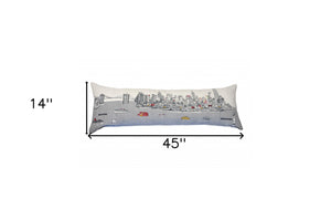 Homeroots 46" White Nyc Daylight Skyline Lumbar Decorative Pillow   482457