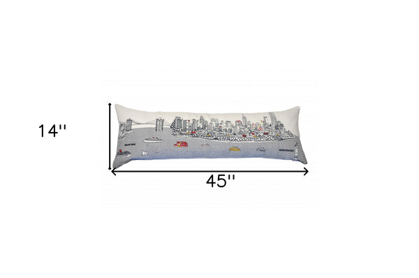Homeroots 46" White Nyc Daylight Skyline Lumbar Decorative Pillow   482457