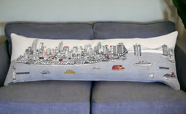 Homeroots 46" White Nyc Daylight Skyline Lumbar Decorative Pillow   482457