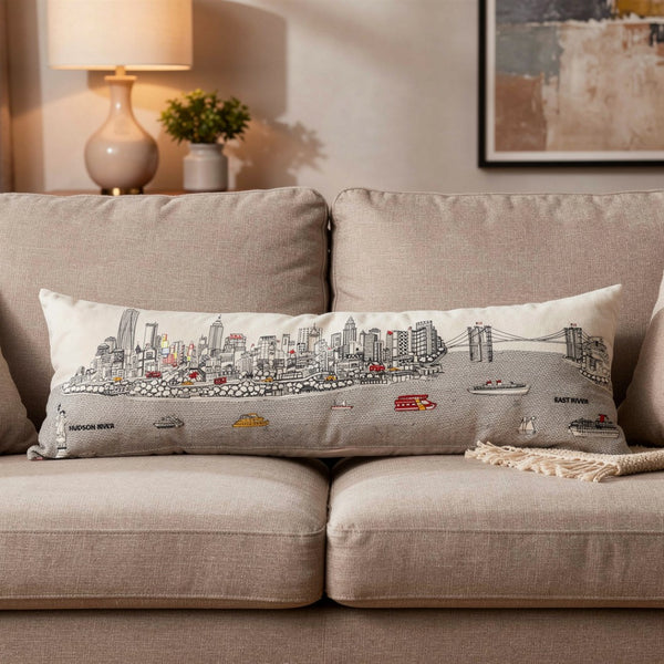 HomeRoots 46" White NYC Daylight Skyline Lumbar Pillow - Stylish Supportive Cushion for Chic Home Decor & Gifts 482457