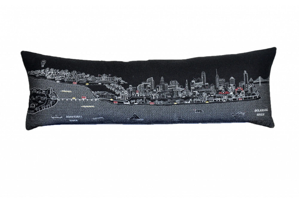 HomeRoots 46" Black Philadelphia Nighttime Skyline Lumbar Pillow - Stylish Support & Iconic City Decor Gift 482458