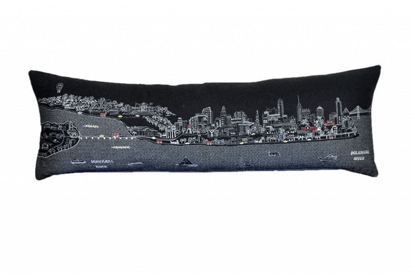 HomeRoots 46" Black Philadelphia Nighttime Skyline Lumbar Pillow - Stylish Support & Iconic City Decor Gift 482458