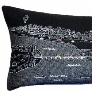 HomeRoots 46" Black Philadelphia Nighttime Skyline Lumbar Pillow - Stylish Support & Iconic City Decor Gift 482458