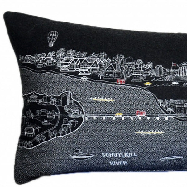 HomeRoots 46" Black Philadelphia Nighttime Skyline Lumbar Pillow - Stylish Support & Iconic City Decor Gift 482458