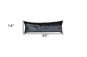 HomeRoots 46" Black Philadelphia Nighttime Skyline Lumbar Pillow - Stylish Support & Iconic City Decor Gift 482458