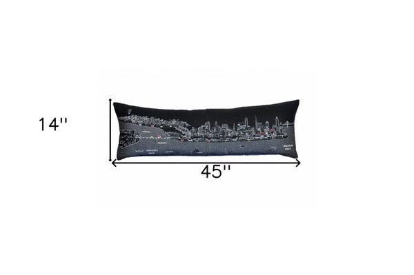 HomeRoots 46" Black Philadelphia Nighttime Skyline Lumbar Pillow - Stylish Support & Iconic City Decor Gift 482458