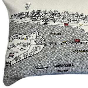 HomeRoots 46" White Philadelphia Skyline Lumbar Pillow - Chic Embroidered Cityscape Decor & Comfort Gift 482459