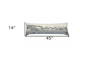 HomeRoots 46" White Philadelphia Skyline Lumbar Pillow - Chic Embroidered Cityscape Decor & Comfort Gift 482459