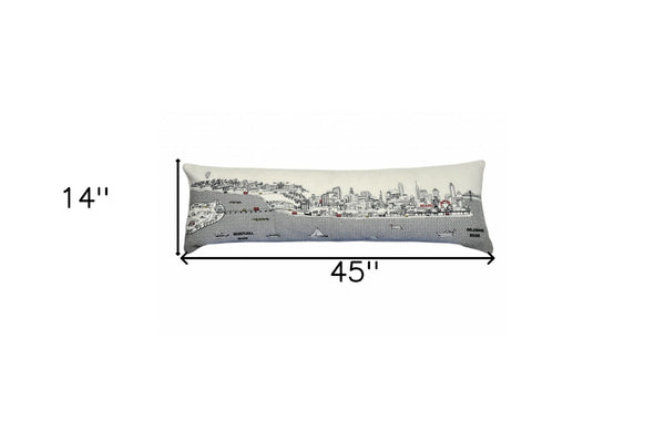HomeRoots 46" White Philadelphia Skyline Lumbar Pillow - Chic Embroidered Cityscape Decor & Comfort Gift 482459
