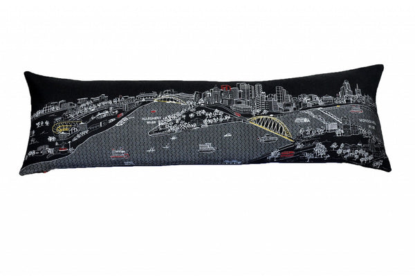 HomeRoots 46" Black Pittsburgh Skyline Lumbar Pillow - Handcrafted Decor with Iconic City Design & Comfort 482460