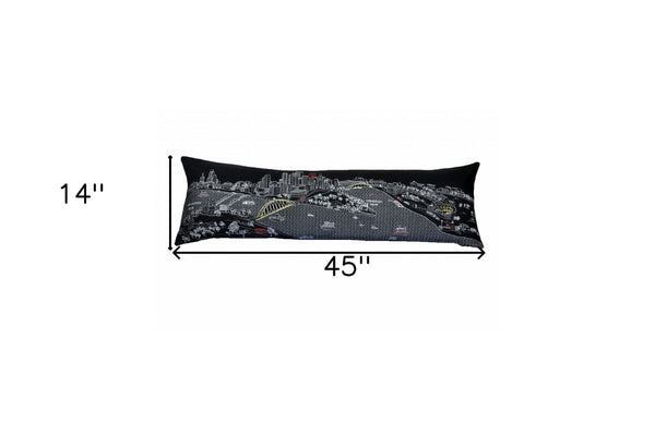 HomeRoots 46" Black Pittsburgh Skyline Lumbar Pillow - Handcrafted Decor with Iconic City Design & Comfort 482460